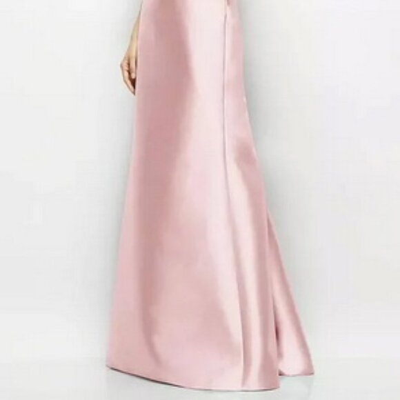 Alfred Sung Ballet Pink Bow Strap Satin Twill Trumpet Gown D868 - Picture 3 of 3